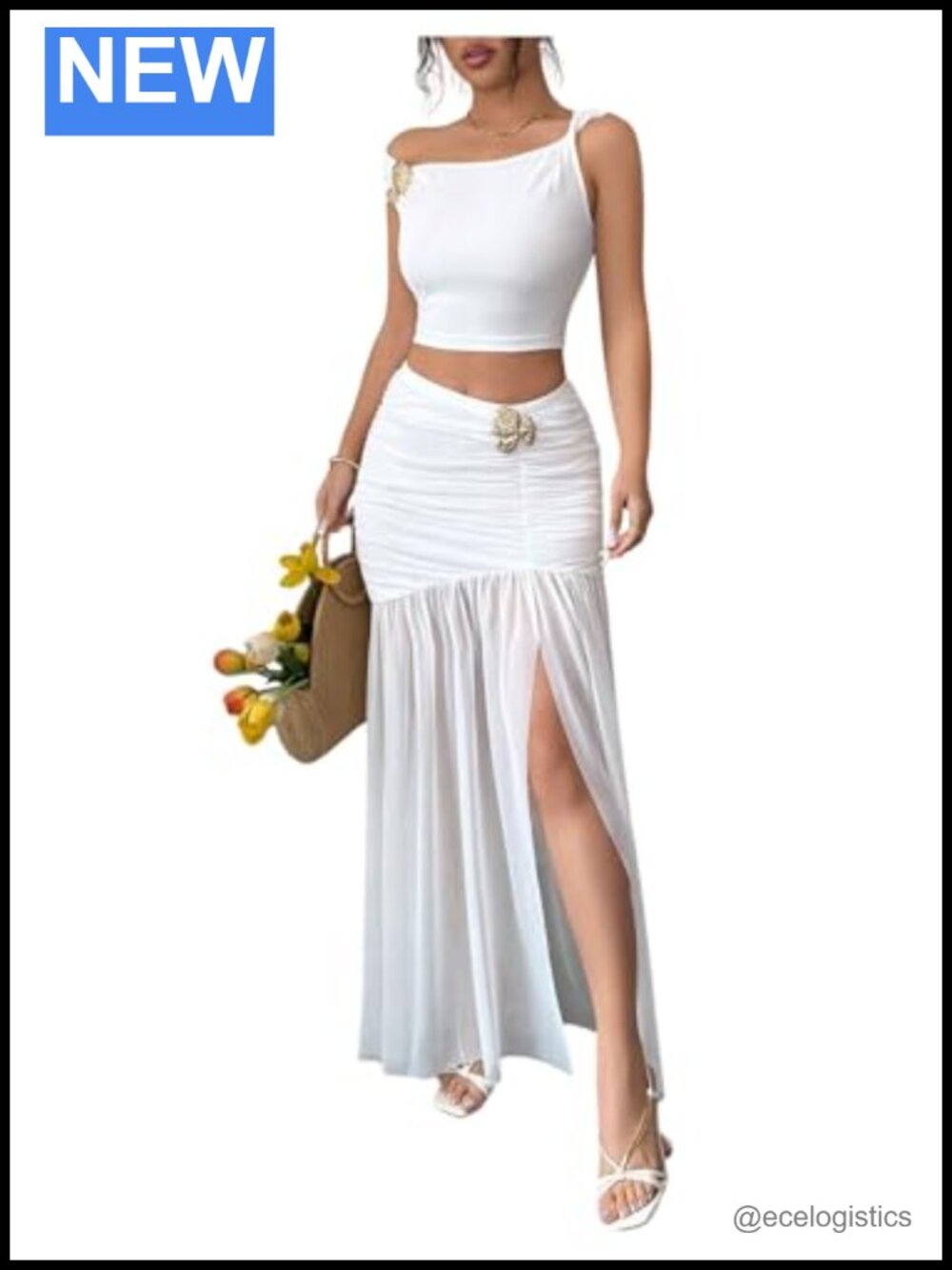 Women's 2 Piece Skirt Set Asymmetrical Crop Tank Top Patchwork High Slit Maxi